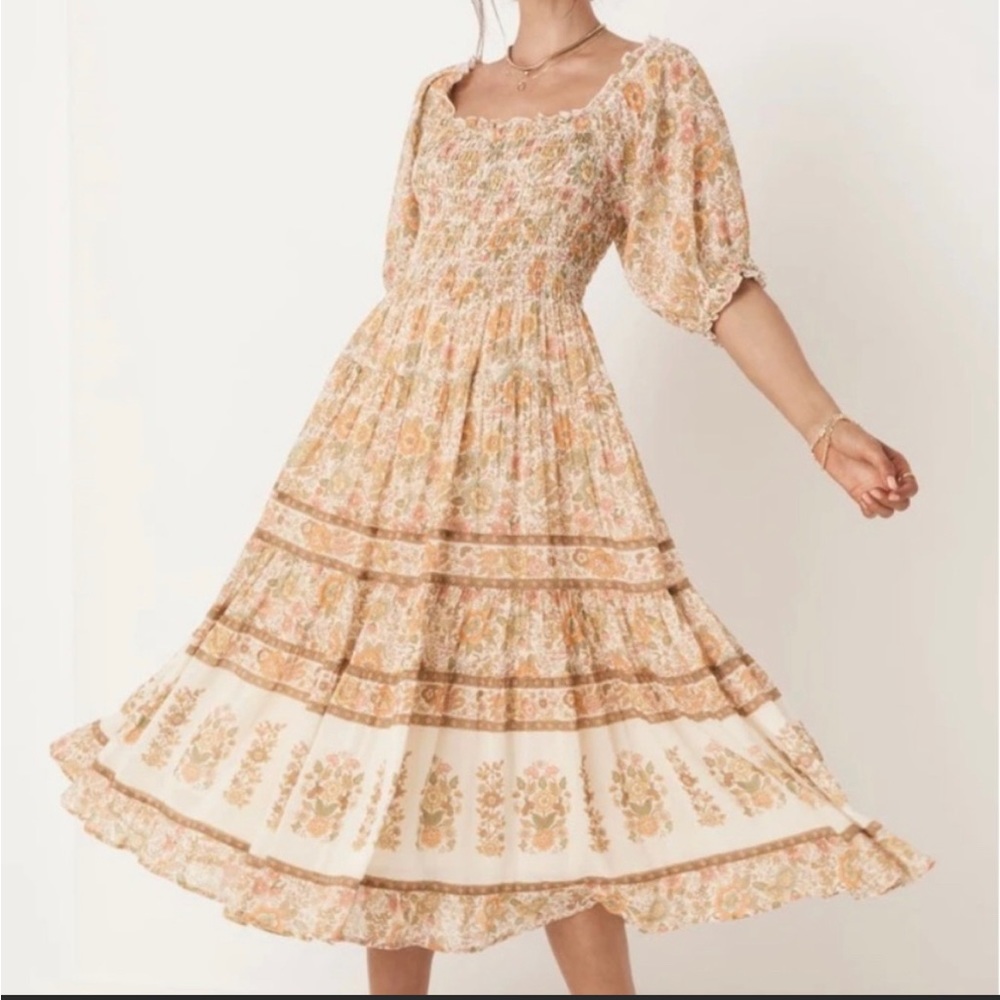 Spell Juniper Shirred Dress in Cream